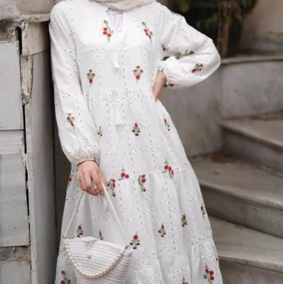 Nalia Embroidered Dress - White