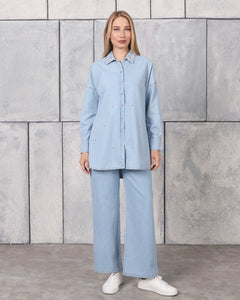 Anisa 2 PC Denim Set - Light Blue