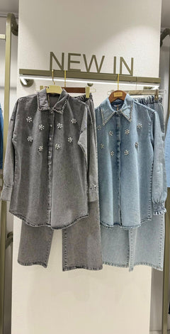 Anisa 2 PC Denim Set - Light Blue