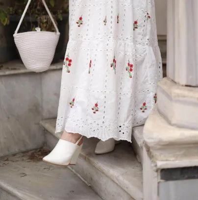 Nalia Embroidered Dress - White