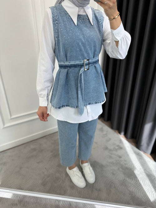 Ghalia 3 PC Denim Set - Light Blue