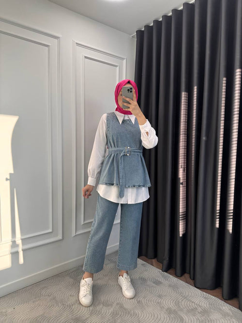 Ghalia 3 PC Denim Set - Light Blue