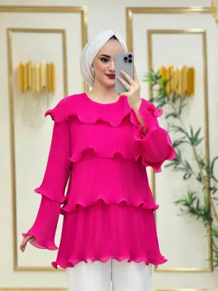 Adalila Ribbed Ruffle Top - Fuchsia